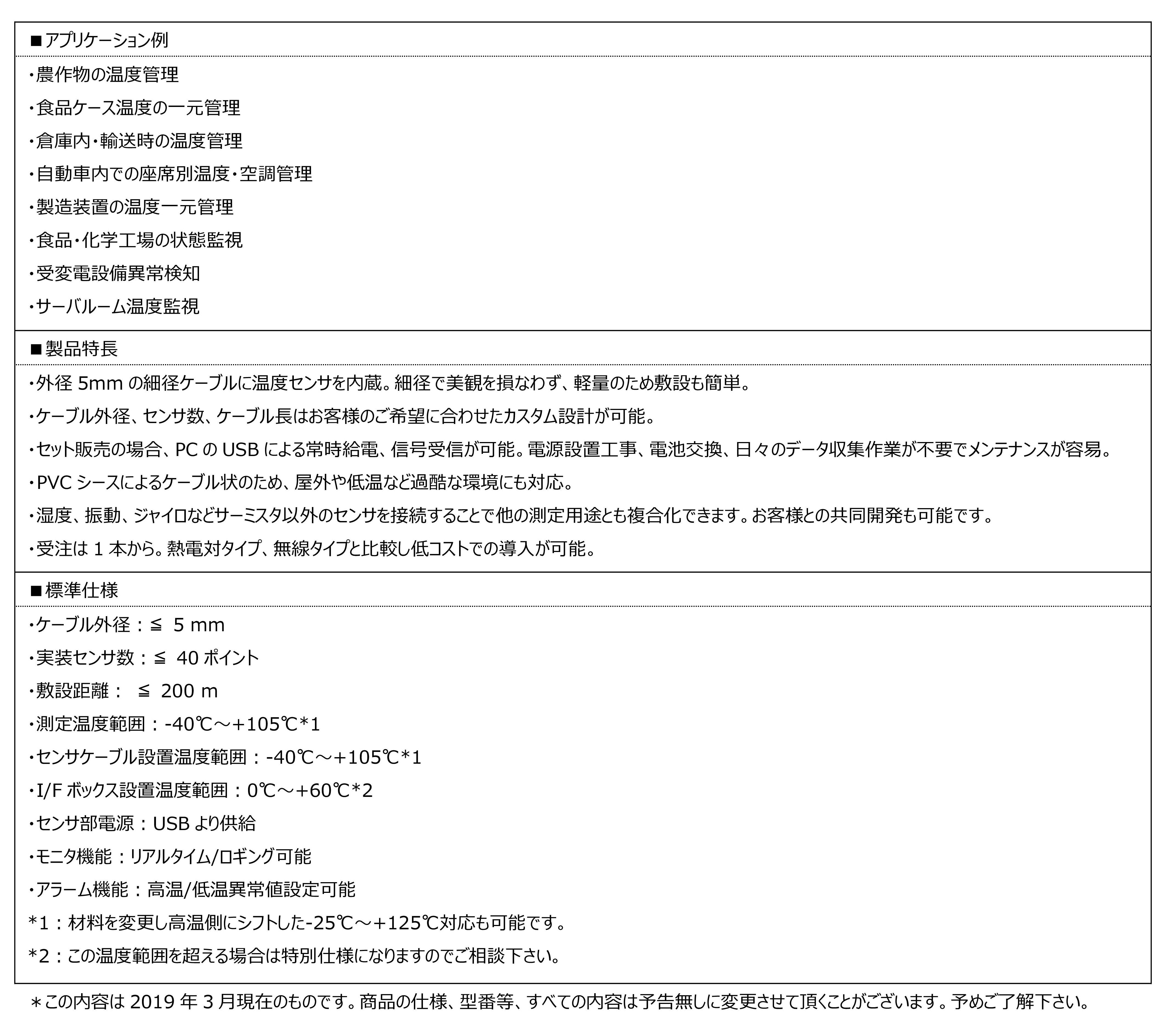 ケーブル一体型多点温度センサ サンサーモ®